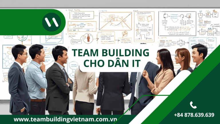 Team Building Cho Dân IT - Một đội ngũ IT đang hợp tác giải quyết một thử thách logic trong chương trình team building được thiết kế riêng cho dân công nghệ.
